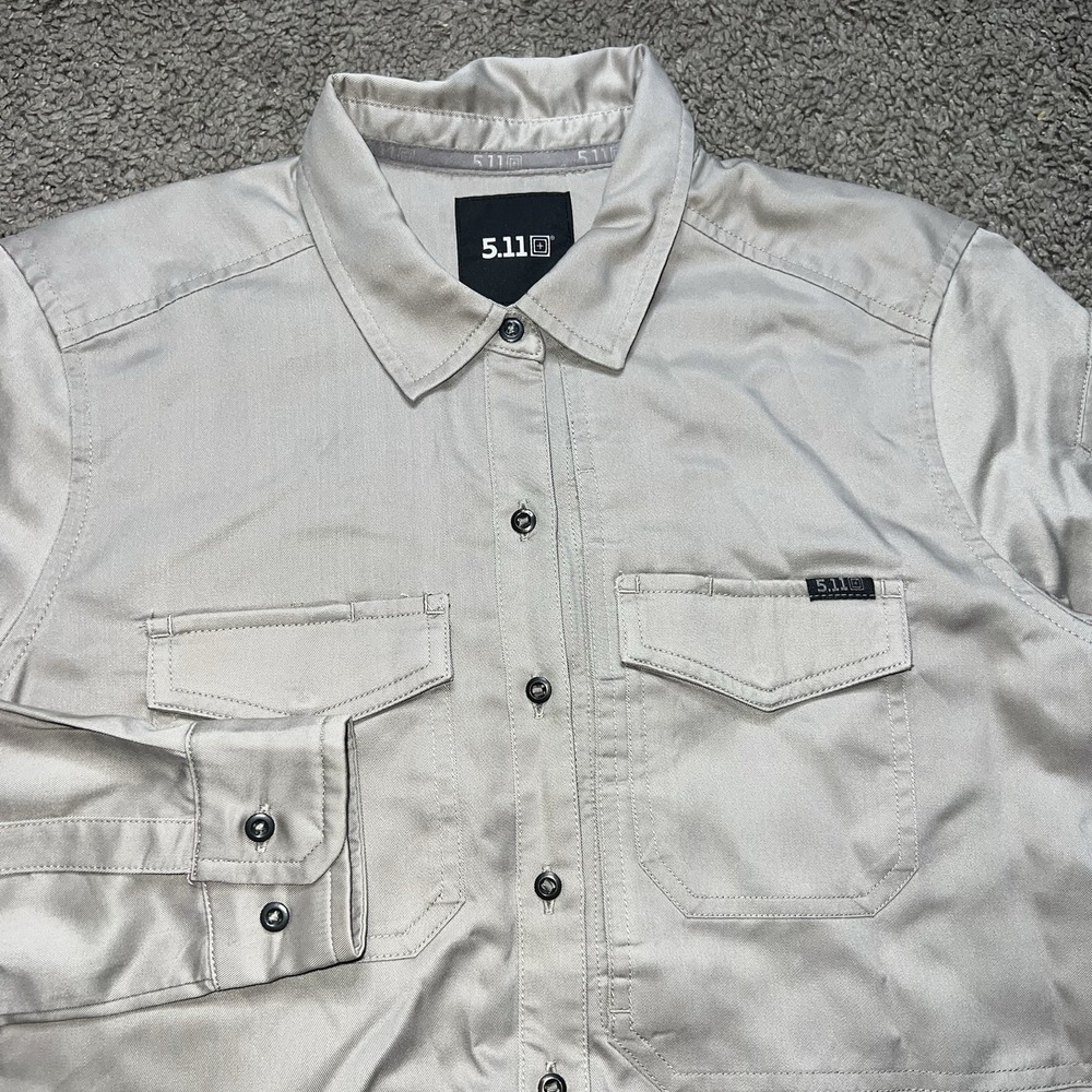 5.11 Tactical Mens Small Button Down Shirt Long Sleeve Utility Beige